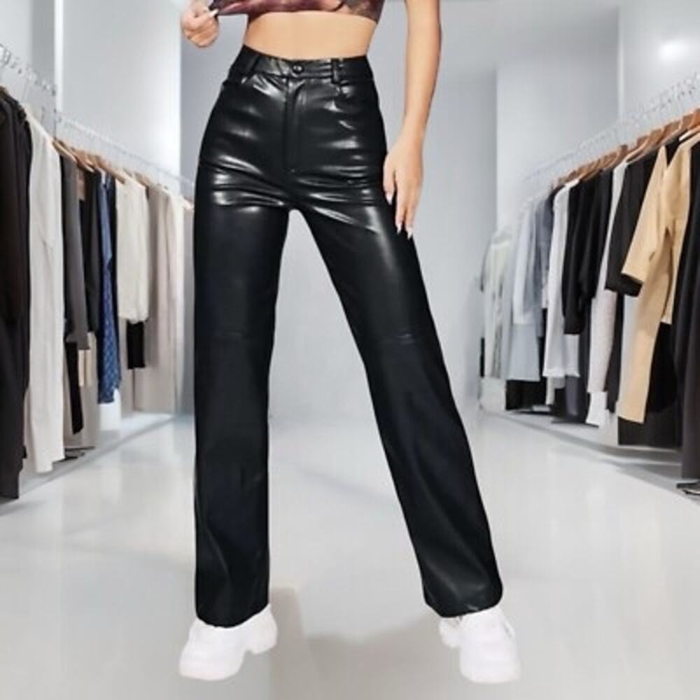 Zara Black ack Faux Leather High Rise Pants Size 6